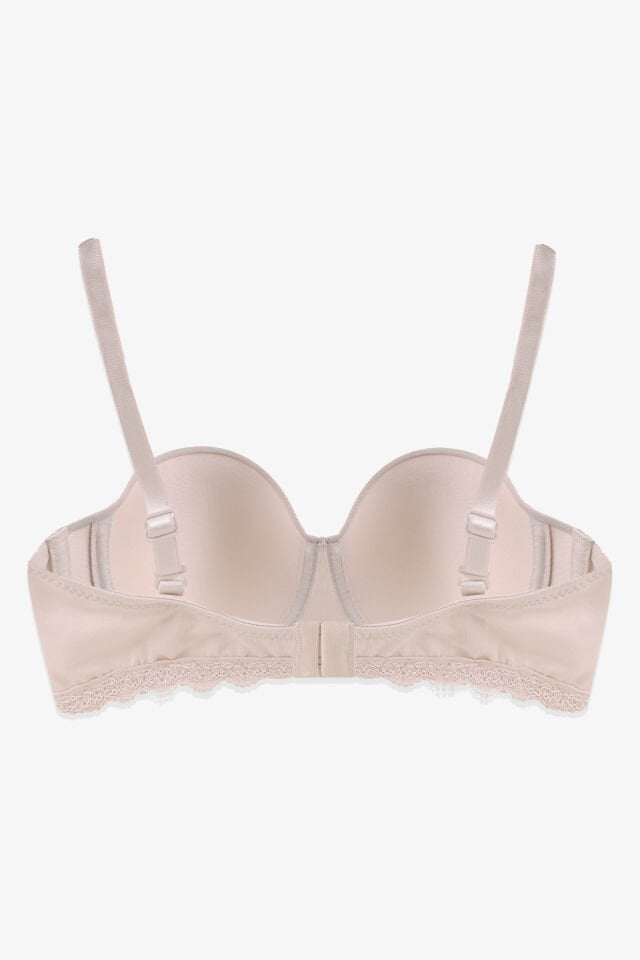 2'Lİ PAKET - Kadın Dolgusuz Mikro Straplez Sütyen 80B - Siyah-Ten