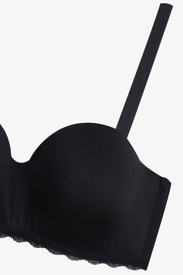 2'Lİ PAKET - Kadın Dolgusuz Mikro Straplez Sütyen 80B - Siyah-Ten