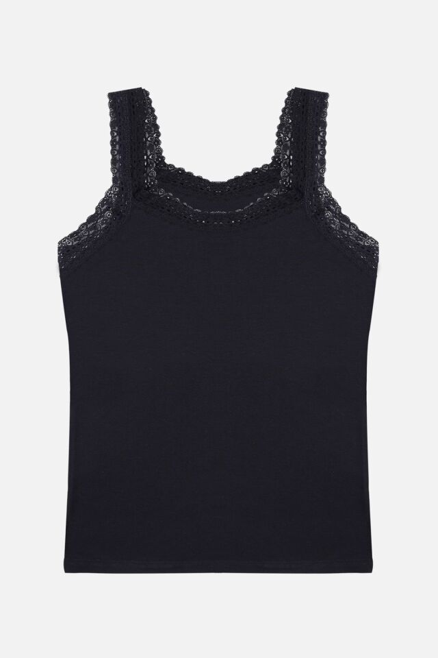 Kadın 2'li Dantel Askılı Atlet Sıyah - 2XL