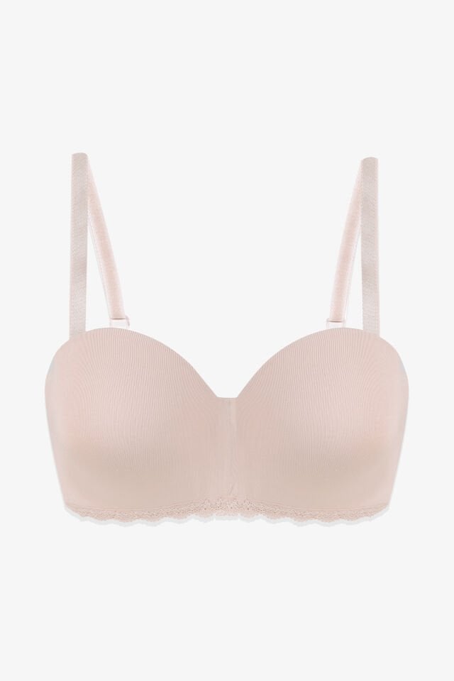 2'Lİ PAKET - Kadın Dolgusuz Mikro Straplez Sütyen 85B - Siyah-Ten