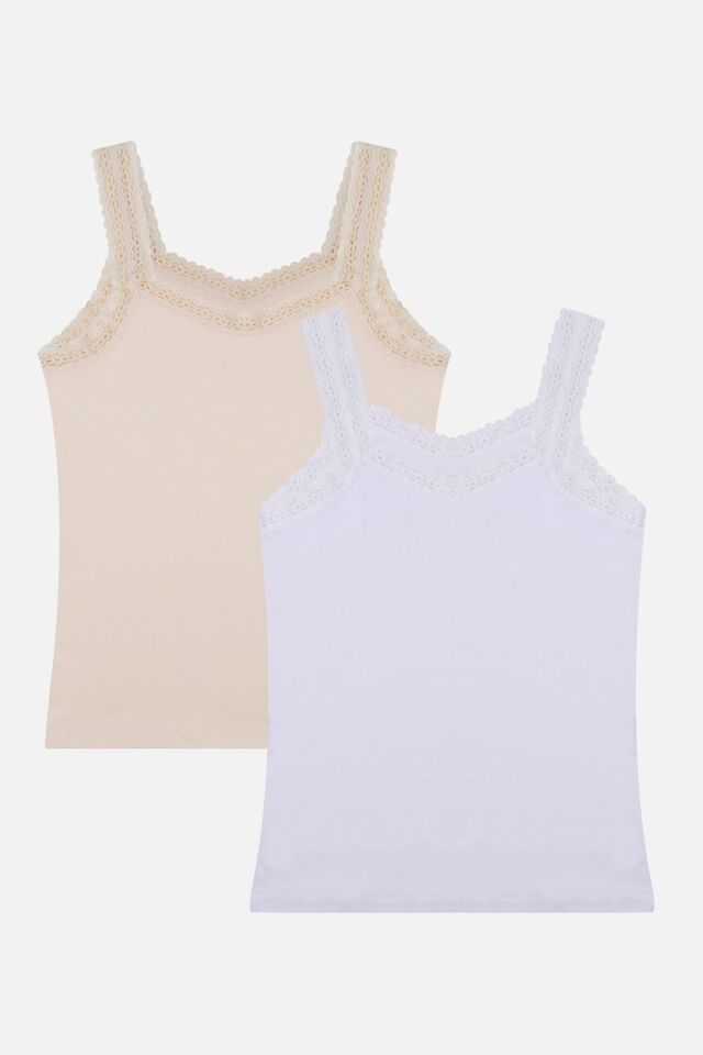 Kadın 2'li Dantel Askılı Atlet Tenbeyaz - 2XL