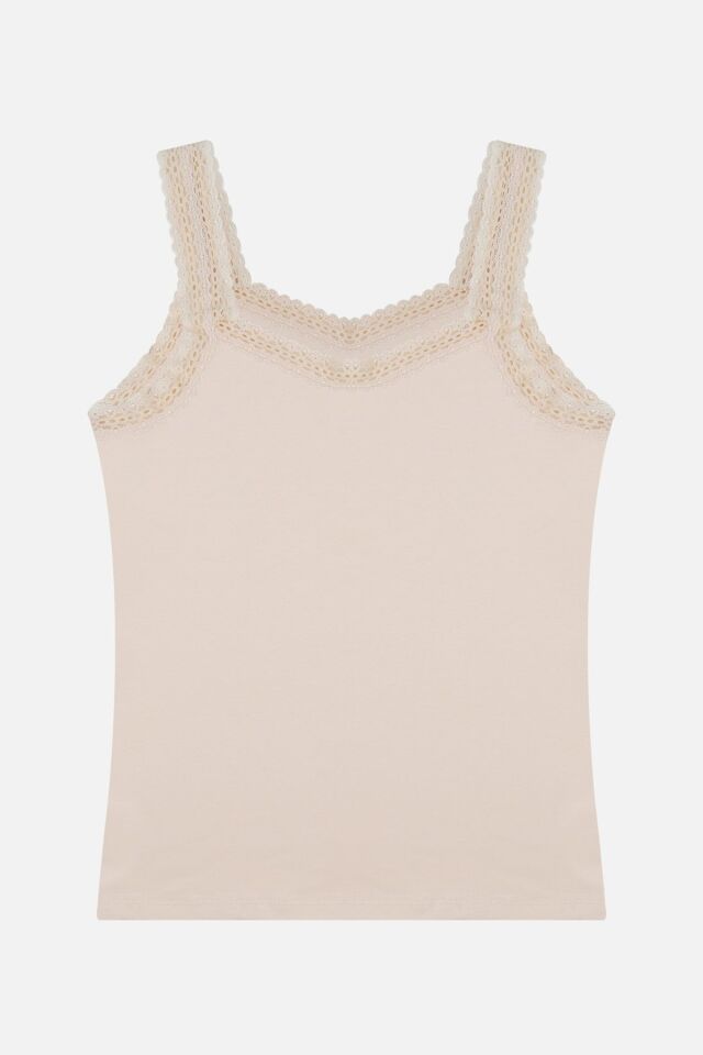 Kadın 2'li Dantel Askılı Atlet Tenbeyaz - 2XL