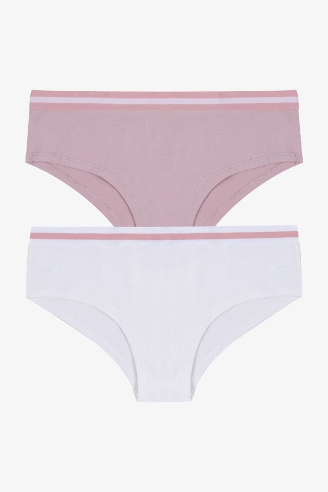 Kadın Pamuklu Çizgili Lastikli 2'li Hipster Külot