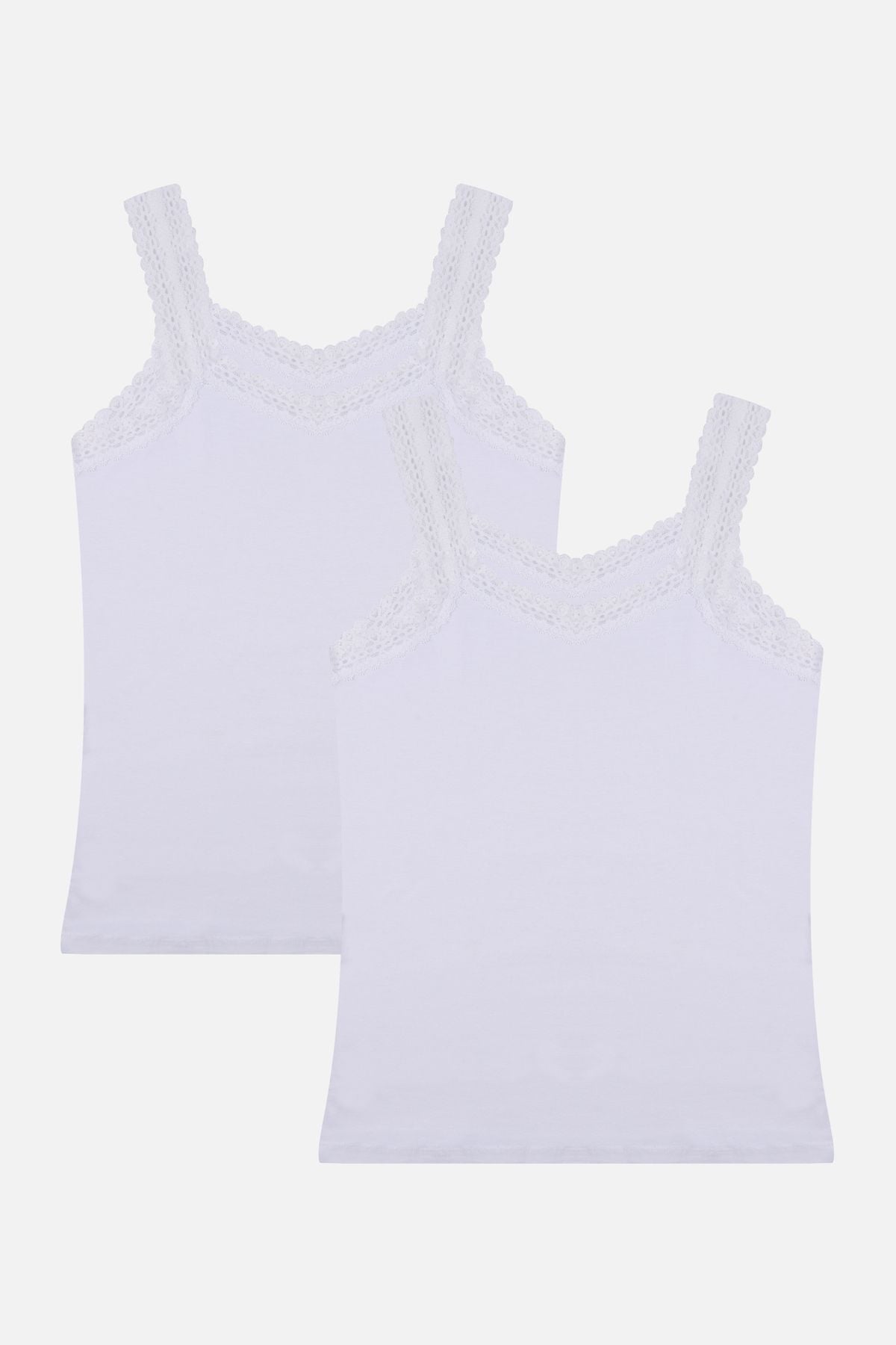 Kadın 2'li Dantel Askılı Atlet Beyaz - 2XL