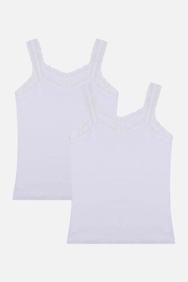 Kadın 2'li Dantel Askılı Atlet Beyaz - 2XL