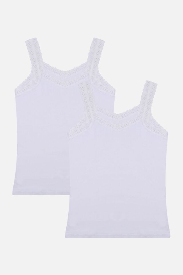 Kadın 2'li Dantel Askılı Atlet Beyaz - 2XL