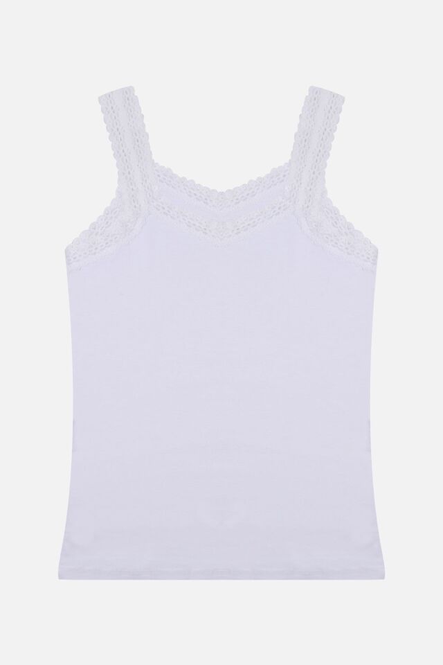 Kadın 2'li Dantel Askılı Atlet Beyaz - 2XL