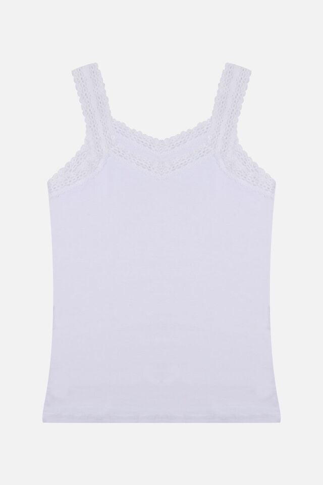 Kadın 2'li Dantel Askılı Atlet Beyaz - 2XL