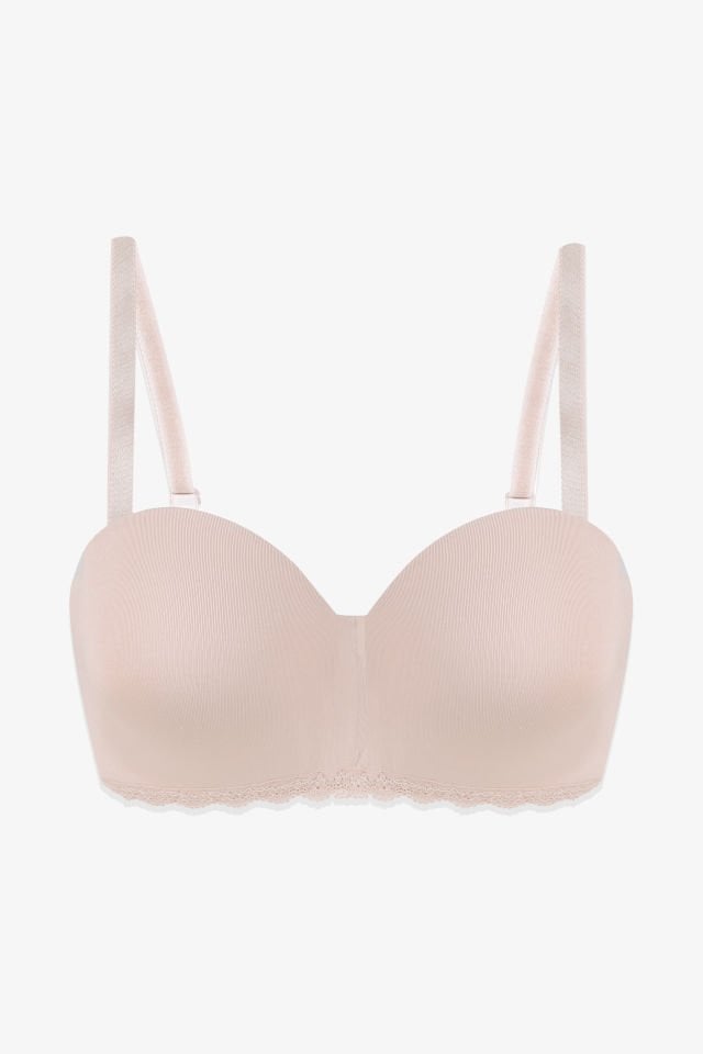 2'Lİ PAKET - Kadın Dolgusuz Mikro Straplez Sütyen 95B - Siyah-Ten