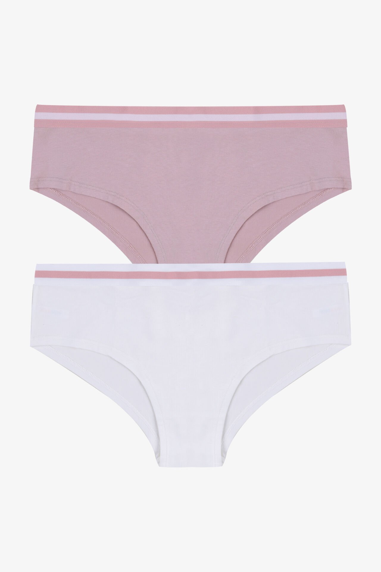 Kadın Pamuklu Çizgili Lastikli 2'li Hipster Külot S - Pudra - Ekru