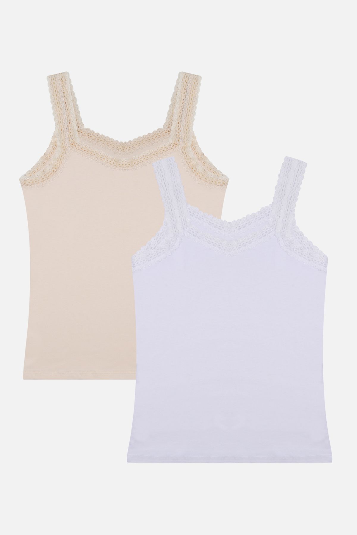 Kadın 2'li Dantel Askılı Atlet Tenbeyaz - L/XL