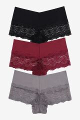 Kadın 3'lü Dantelli Boxer-külot