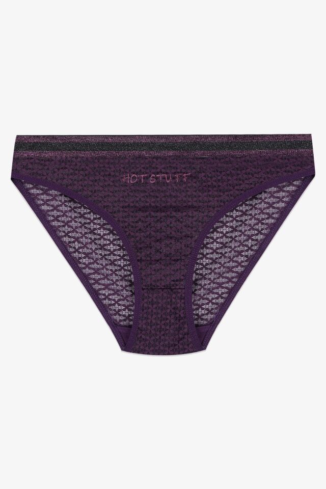 Kadın 3'lü Dantelli - Baskılı Külot siyahlilamor - M