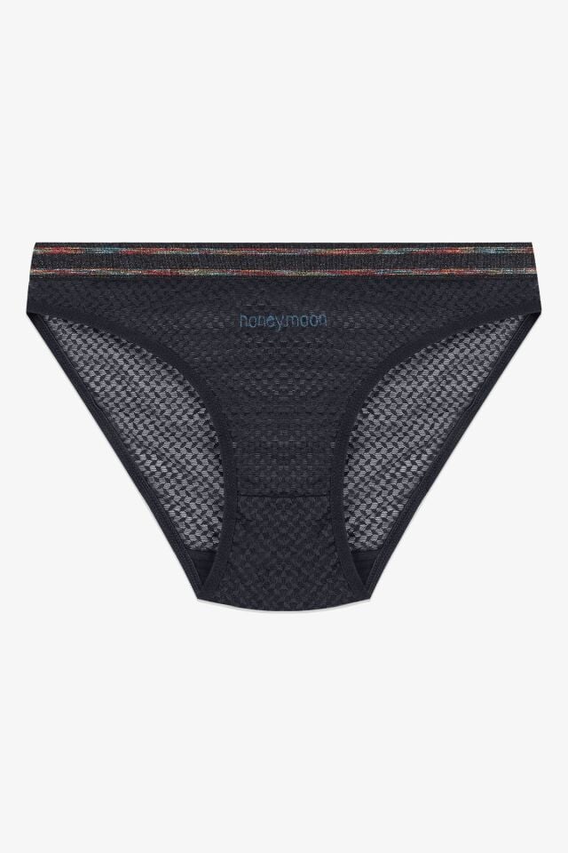 Kadın 3'lü Dantelli - Baskılı Külot siyahlilamor - M