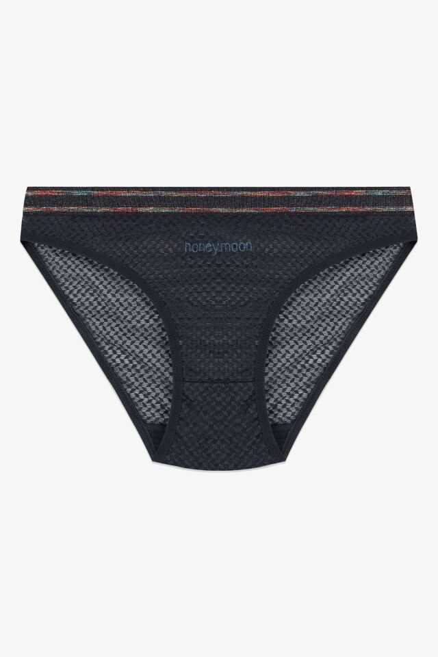 Kadın 3'lü Dantelli - Baskılı Külot siyahlilamor - M