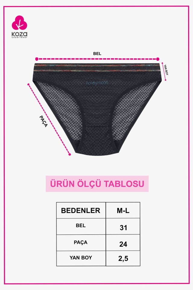 Kadın 3'lü Dantelli - Baskılı Külot siyahlilamor - M