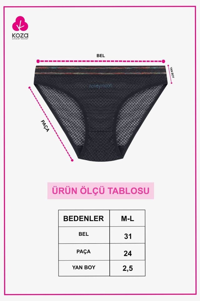 Kadın 3'lü Dantelli - Baskılı Külot siyahlilamor - M