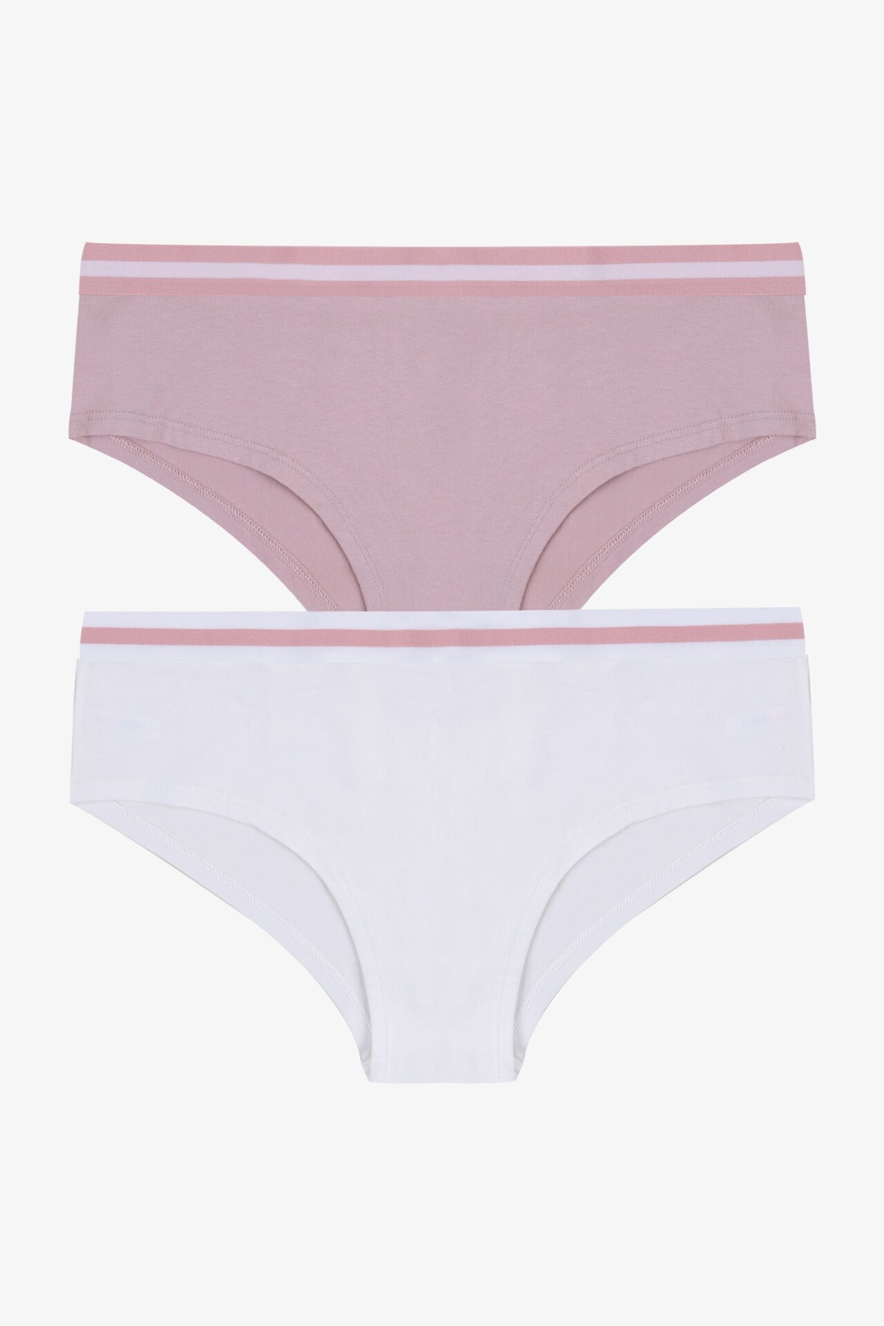 Kadın Pamuklu Çizgili Lastikli 2'li Hipster Külot L - Pudra - Ekru