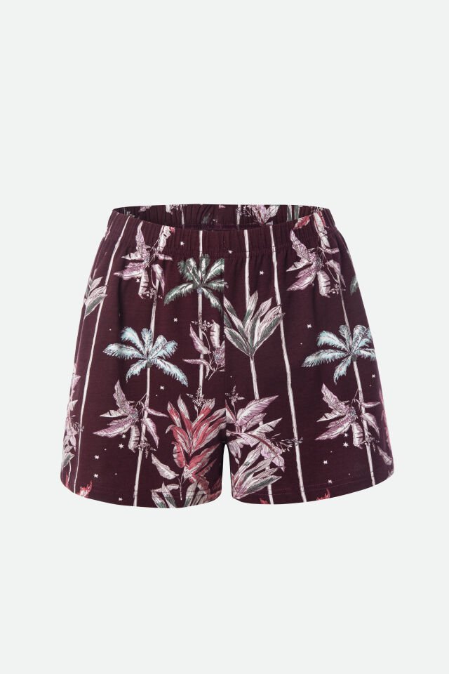 Kadın Pamuklu Askılı Şort Takımı L - Bordo - Pembe