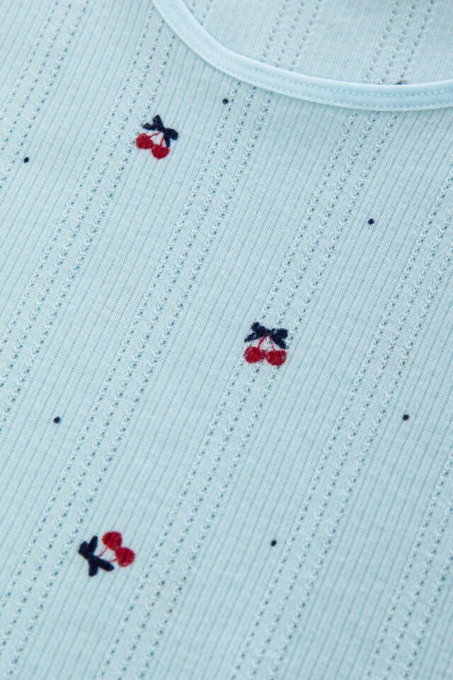 Kız Çocuk Pamuklu Çiçek Desenli Fiyonklu Kalın Askılı Şortlu Pijama Takımı Mavi - Kırmızı - 7-8 Yaş