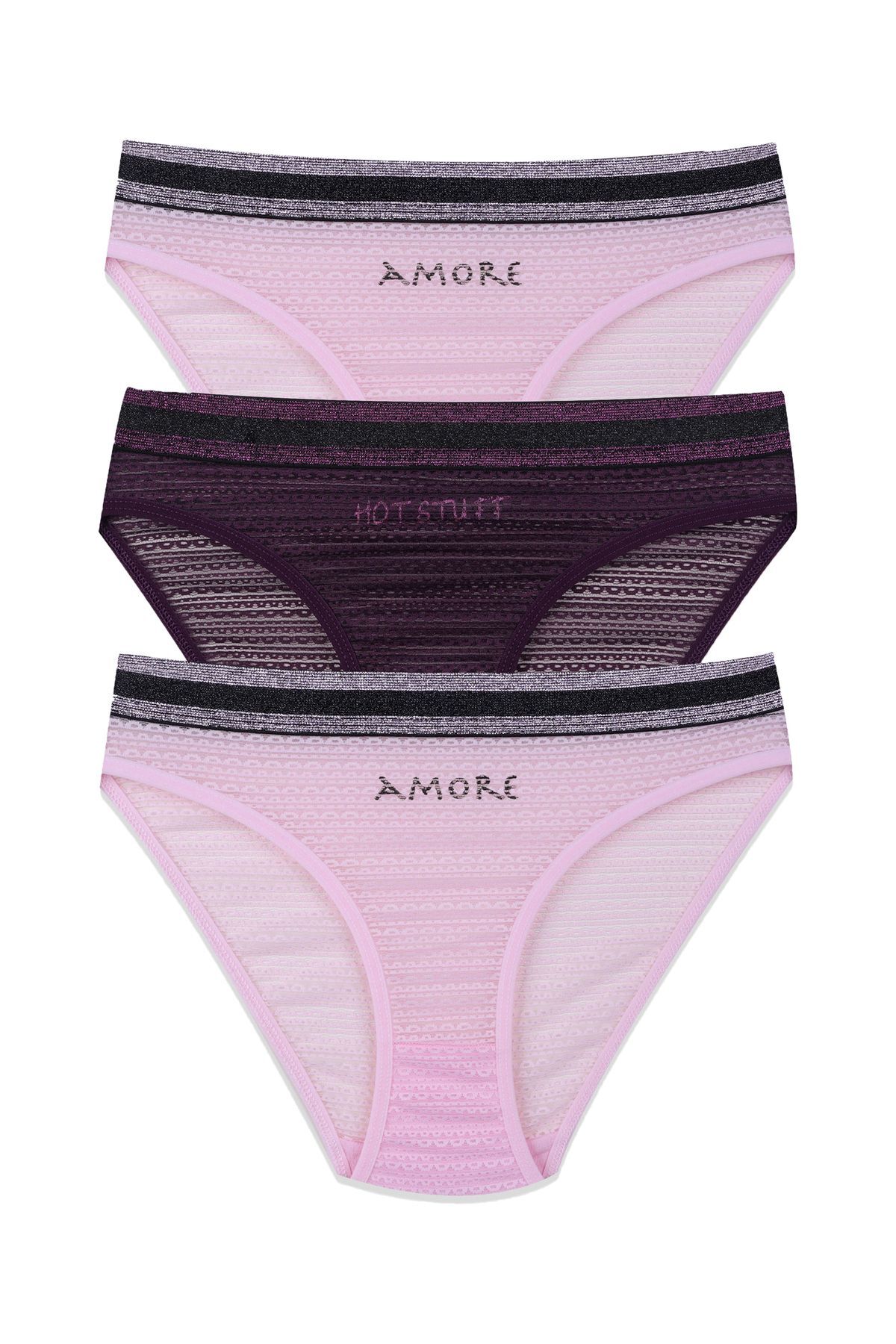 Kadın 3'lü Dantelli - Baskılı Külot Pembemorpembe - M