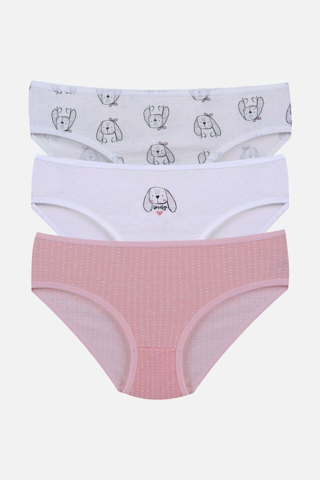 Kız Çocuk 3'lü Sevimli Fare Desenli Slip 1050-110 - 7-8 Yaş - 1050-110 - 7-8 Yaş