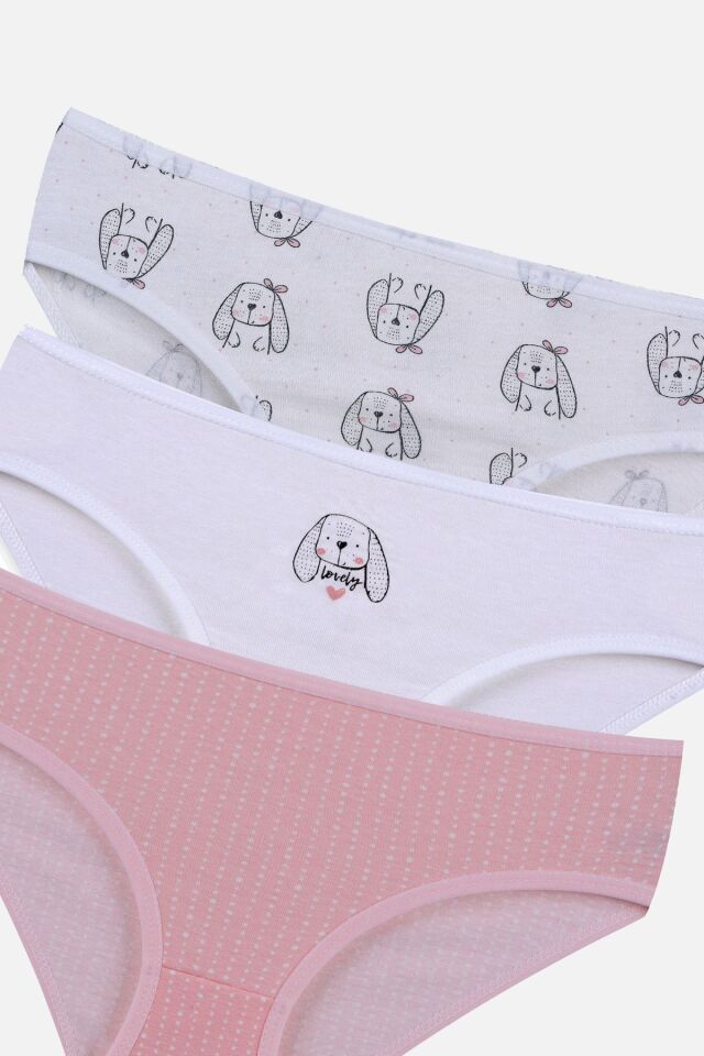 Kız Çocuk 3'lü Sevimli Fare Desenli Slip 1050-110 - 7-8 Yaş - 1050-110 - 7-8 Yaş