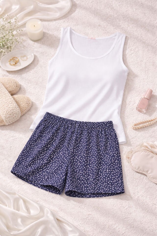 Kadın Pamuklu Çıtır Çiçek Desenli Şortlu Pijama Takımı KO7205TS-6 Çıtır Çiçek Desen - L