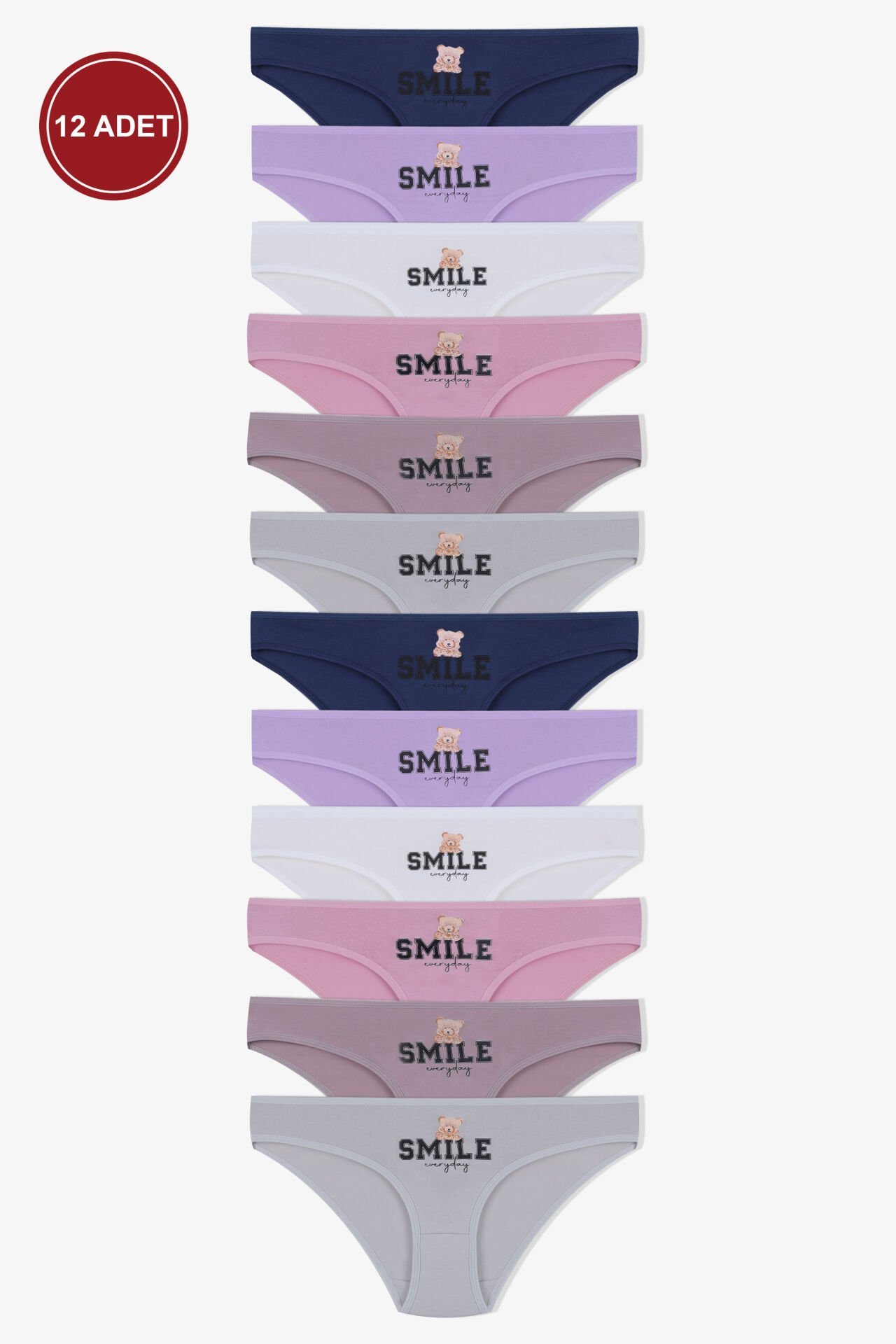 12'li Kadın Pamuklu Baskılı Bikini Külot Lacivert - Ekru - Pudra - M
