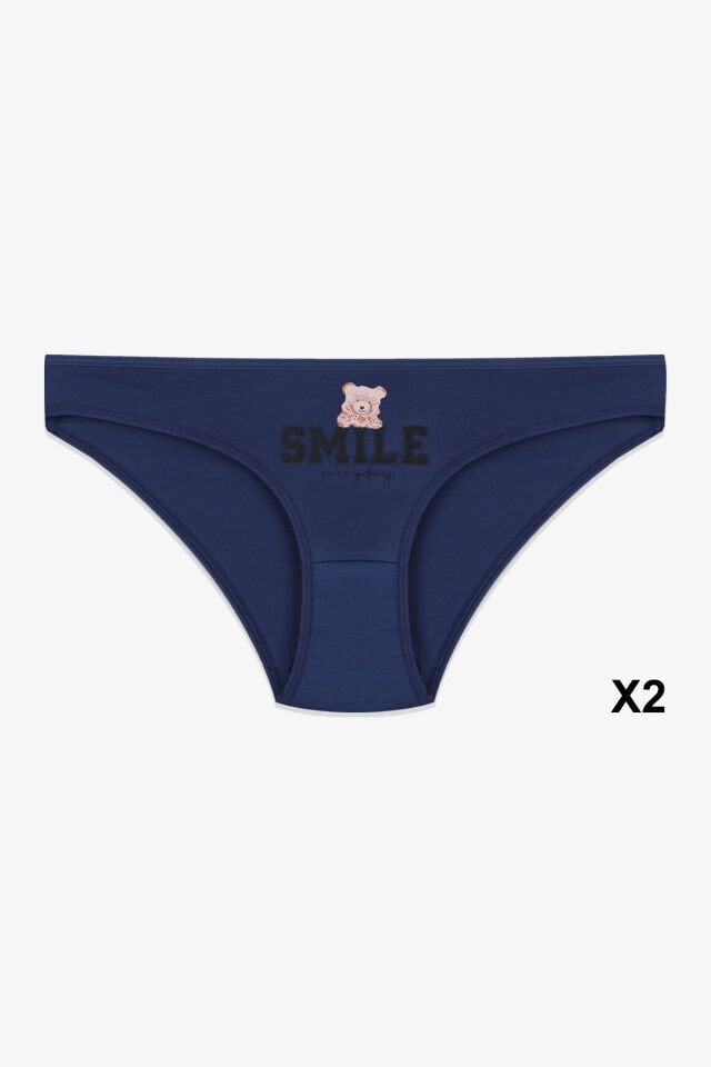 12'li Kadın Pamuklu Baskılı Bikini Külot Lacivert - Ekru - Pudra - M