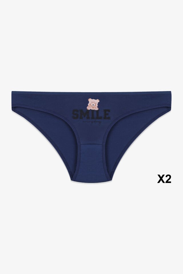 12'li Kadın Pamuklu Baskılı Bikini Külot Lacivert - Ekru - Pudra - M
