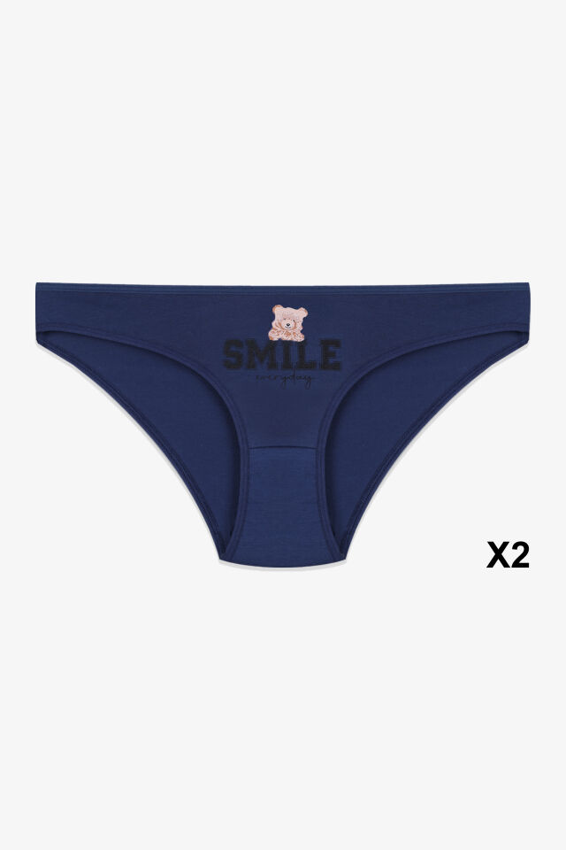 12'li Kadın Pamuklu Baskılı Bikini Külot Lacivert - Ekru - Pudra - M