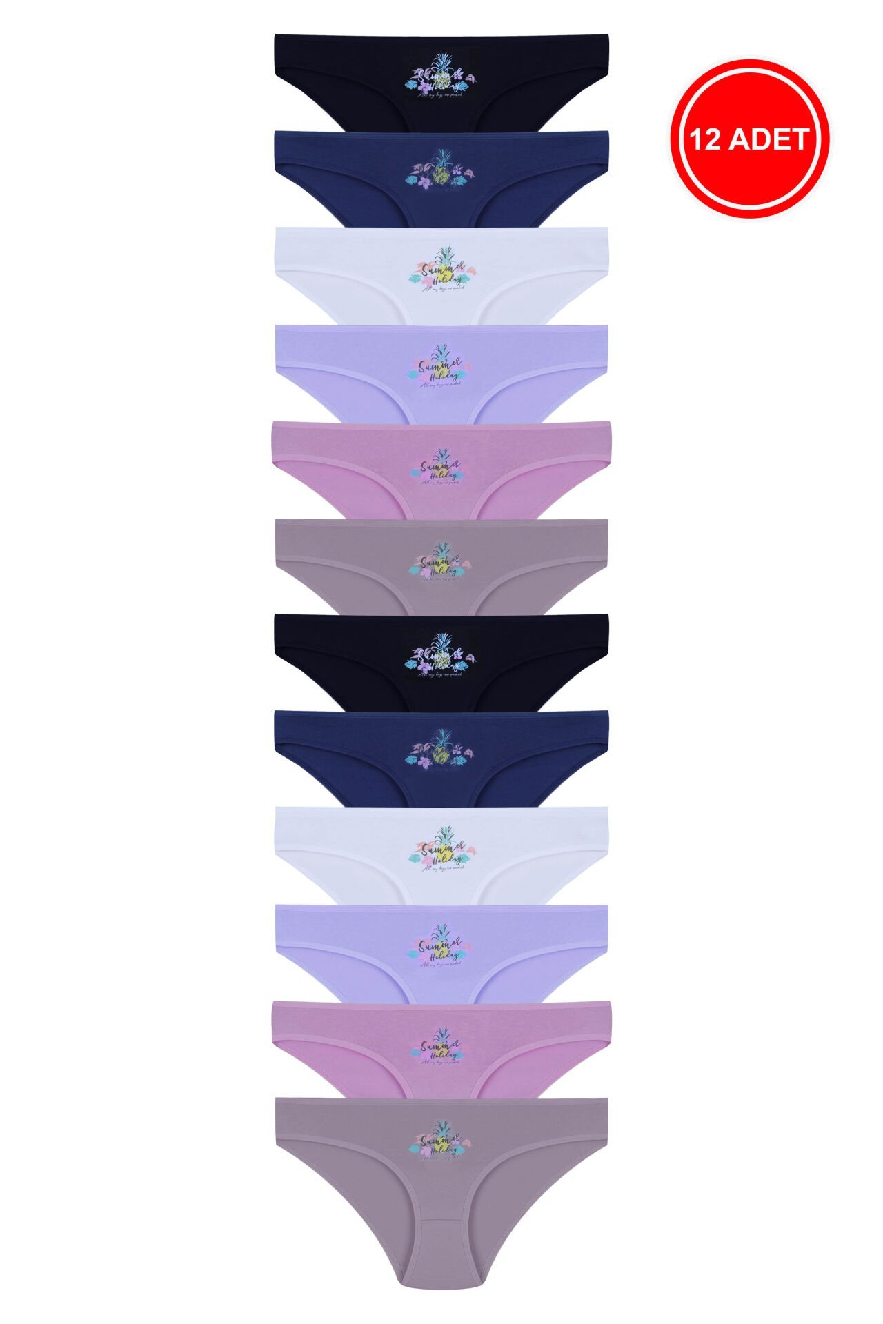 12'li Kadın Pamuklu Baskılı Bikini Külot Çok Renkli - M