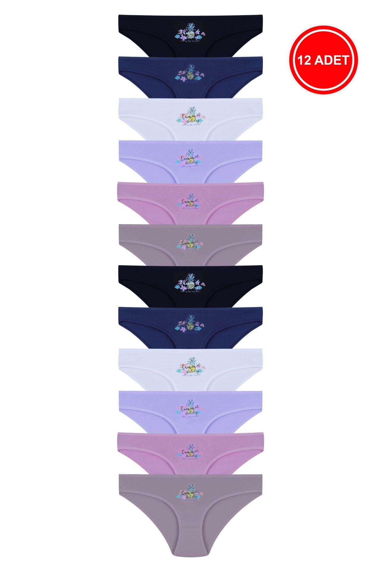 12'li Kadın Pamuklu Baskılı Bikini Külot Çok Renkli - M