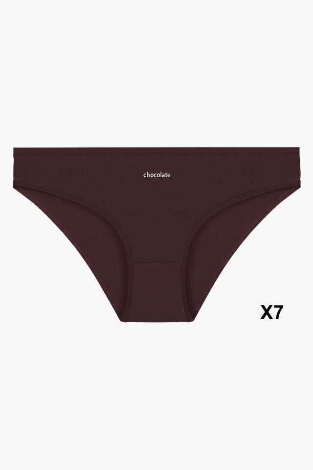 Kadın 7'li Desenli Pamuklu Likralı Külot Koyukahverengi - L/XL