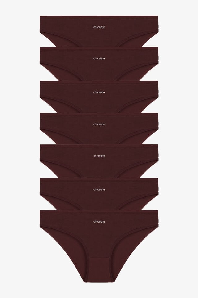 Kadın 7'li Desenli Pamuklu Likralı Külot Koyukahverengi - L/XL