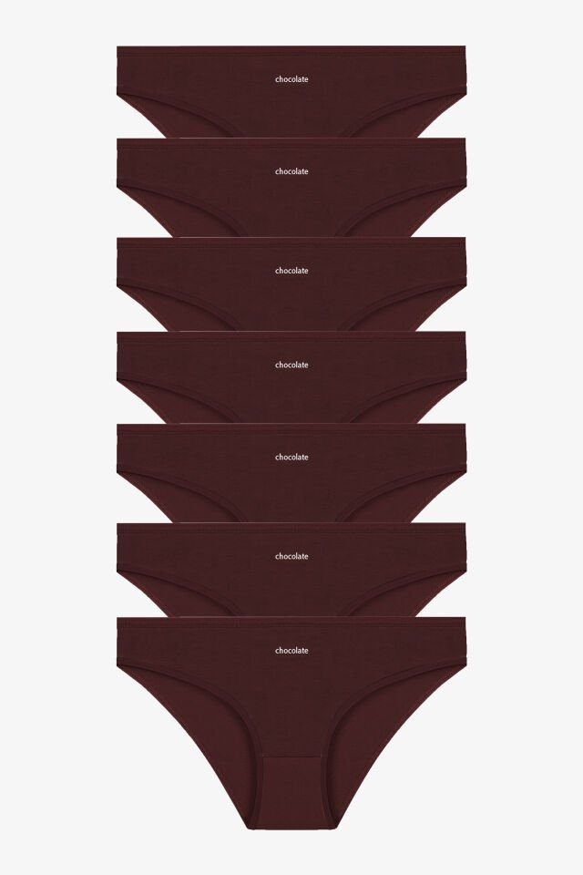 Kadın 7'li Desenli Pamuklu Likralı Külot Koyukahverengi - L/XL