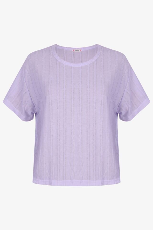 Kadın Pembe Saçaklı Yarım Kollu Şortlu Takım KO70107 Lila - XL