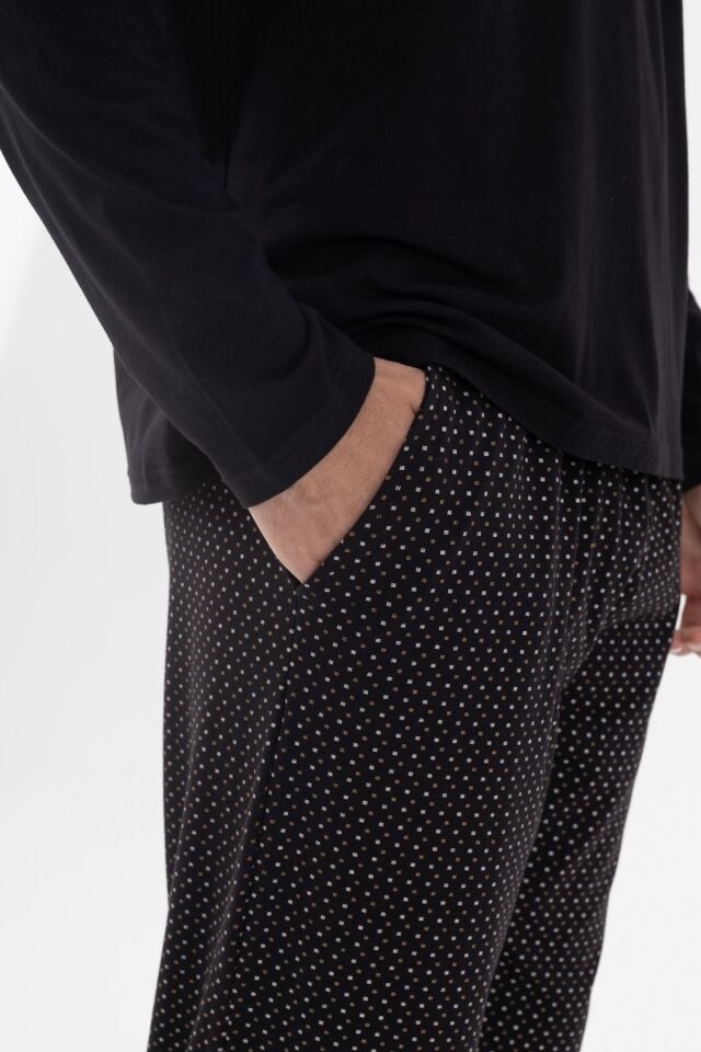 Erkek Pamuklu, Likralı, Yaka Düğmeli Ve Cep Detaylı Pijama Takımı Siyah - S