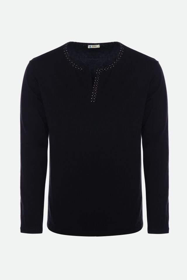 Erkek Pamuklu, Likralı, Yaka Düğmeli Ve Cep Detaylı Pijama Takımı Siyah - Beyaz - S