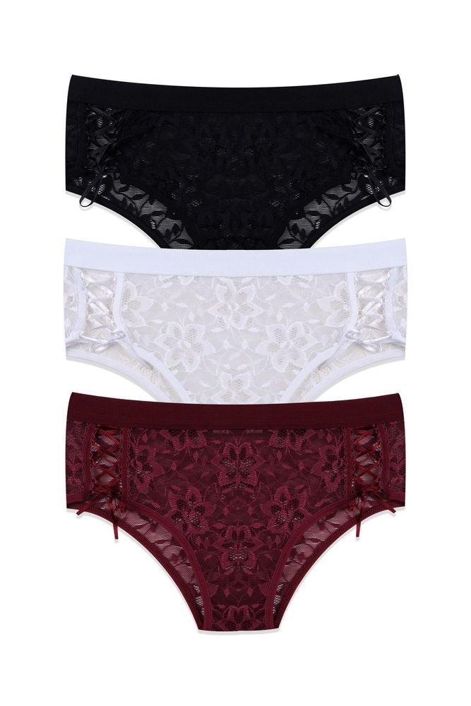 Kadın 3'lü Dantelli Yan Dekolteli Külot