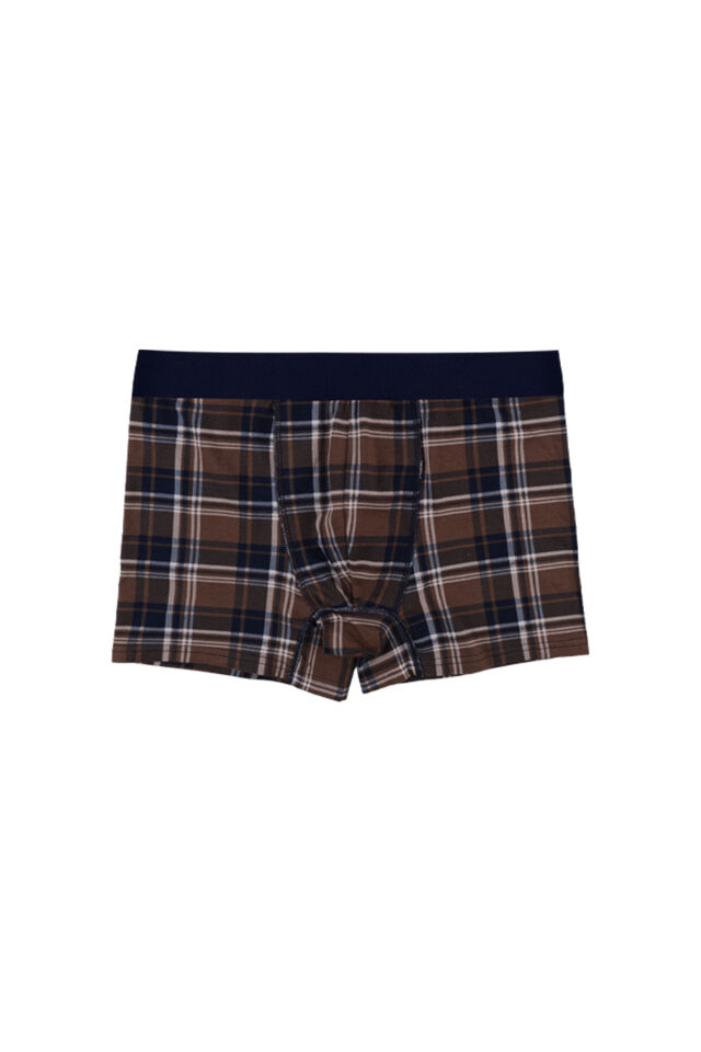 Erkek 3'lü Pamuklu Likralı Boxer Kahverengi - Lacivert - XL