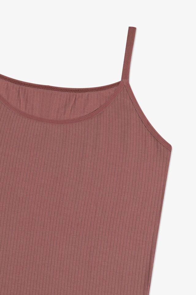 Kadın Pamuklu Likralı Fitilli İp Askılı Atlet 5161-13acıkahve - 2XL - 5161-13acıkahve - 2XL