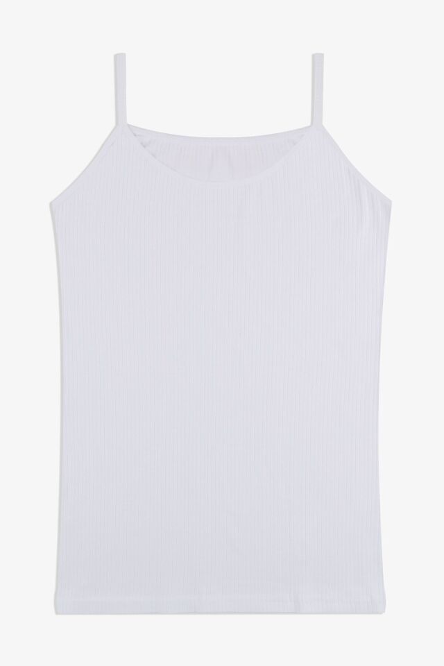 Kadın Pamuklu Likralı Fitilli İp Askılı Atlet 5161-5Ekru - 2XL - 5161-5Ekru - 2XL