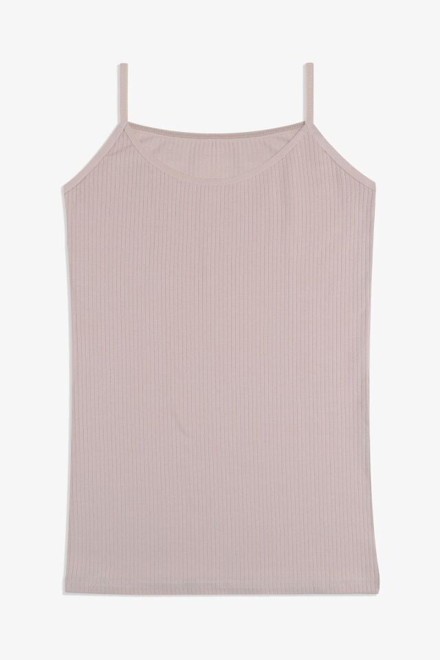 Kadın Pamuklu Likralı Fitilli İp Askılı Atlet 5161-12Bej - 2XL - 5161-12Bej - 2XL