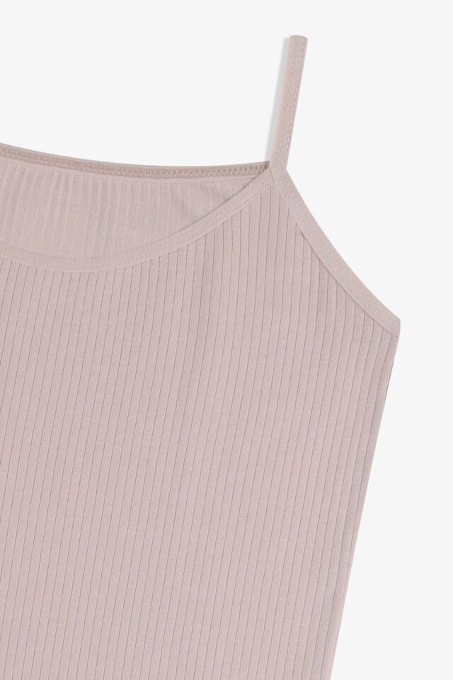 Kadın Pamuklu Likralı Fitilli İp Askılı Atlet 5161-12Bej - 2XL - 5161-12Bej - 2XL