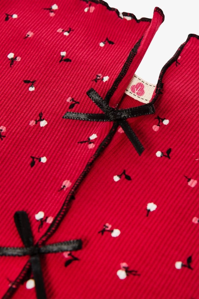 Kadın İnce Askılı Fiyonklu Pamuklu Şortlu Pijama Takımı