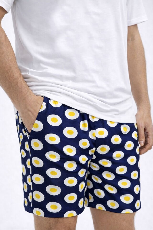 Erkek Pamuklu Baskılı Cepli Şortlu Pijama Takımı Sarı - Beyaz - XL