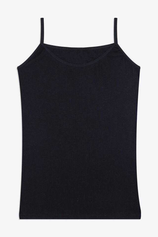 Kadın Pamuklu Likralı Fitilli İp Askılı Atlet 5161 Siyah - 2XL - 5161 Siyah - 2XL