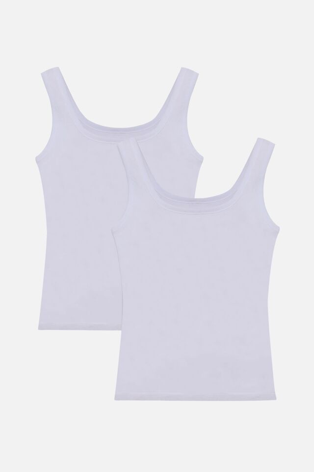 Kadın 2'li Kalın Askılı Likralı Atlet Beyaz - L/XL